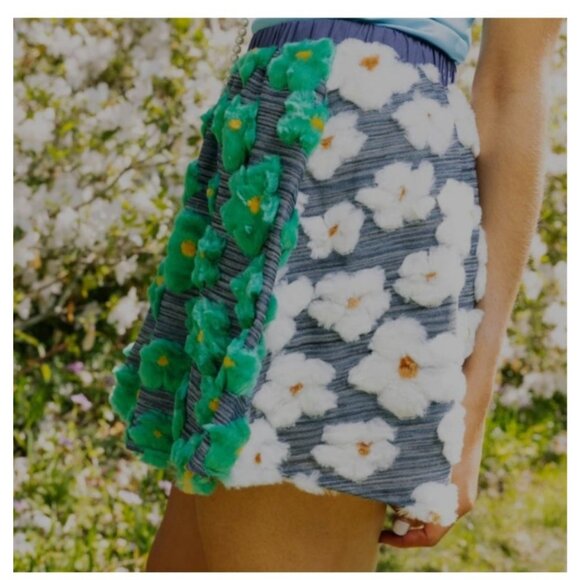 Queen of Sparkles Navy/Green?White Floral Smocked Midi Skirt – Size M (NWOT) - Picture 2 of 11